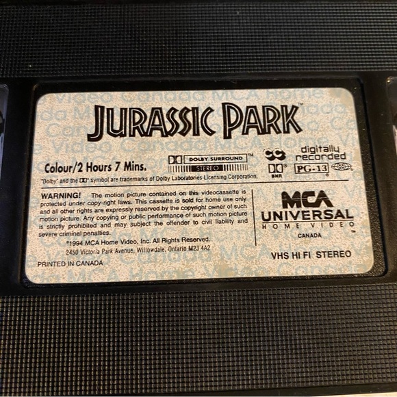 Vintage Jurassic Park (VHS, 1994 MCA 1st Release) Original From Canada - Picture 5 of 5